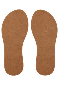 Brown insoles featuring a floral pattern and textured surface, with "ROXY" embossed along the edges. Flat, shaped for comfort.