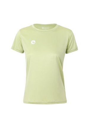 T-shirt atletico verde chiaro realizzato in tessuto liscio, con scollo rotondo e maniche corte, decorato con un piccolo logo bianco sul petto.