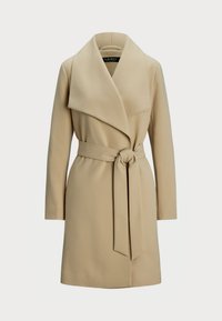 BELTED CREPE COLLAR WRAP COAT - Palton clasic - explorer sand