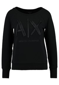 Felpa nera con maniche lunghe, caratterizzata da un logo "AIX" in rilievo e la scritta "ARMANI EXCHANGE" stampata sotto in un finish a contrasto.