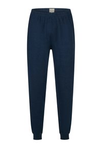 Navy blauwe sweatpants gemaakt van een zachte katoenmix, met een elastische tailleband en taps toelopende manchetten voor een comfortabele pasvorm.