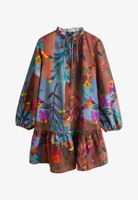 Unselected, blue/brown patched floral print