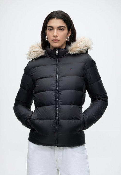 Tommy Jeans FAUX FUR HOOD SLIM DOWN JACKET - Geacă cu puf - black new size