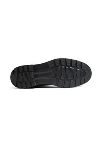 Semelle de botte en caoutchouc noir avec un motif de semelle profond, conçu pour l'adhérence et la durabilité, présentée à plat sur fond blanc.