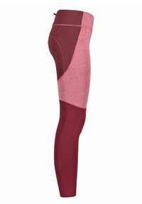 Leggings i strukturerad vinröd och rosa tyg, med hög midja, kontrastpaneler och en figurnära passform.