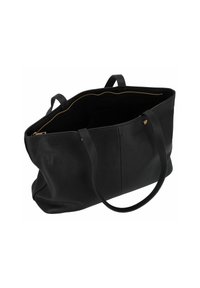 Borsa tote in pelle nera con superficie testurizzata, apertura superiore, manici corti e una zip dorata lungo il bordo interno. Nessuna tasca interna visibile.