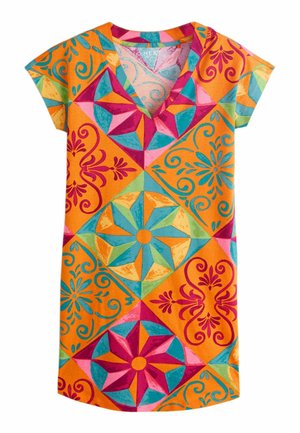 REGULAR FIT - CAP SLEEVE V-NECK MINI - Jerseykleid - orange graphic