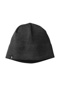 Dark gray knit beanie with a small black tag featuring a white robot icon near the brim.
