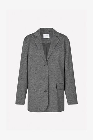 Grau strukturierter Blazer mit Reverskragen, drei Knöpfen und zwei Fronttaschen. Hergestellt aus gewebtem Stoff mit einer strukturierten Silhouette.