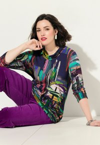 Ulla Popken ABSTRACT LANDSCAPE 3/4 SLEEVE TEE - Maglietta a manica lunga - navy blue