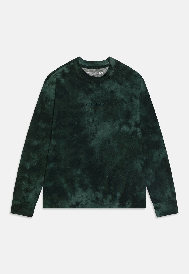 Długi rękaw, bluza z okrągłym dekoltem w ciemnozielonym kolorze z wzorem tie-dye. Wykonana z miękkiego materiału, z prostym logotypem na piersiach.
