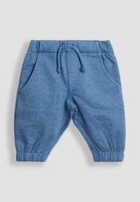 Pantaloni in tessuto blu e morbido con vita elasticizzata, lacci perstringenti e caviglie con risvolto. Presenta due tasche laterali e una vestibilità rilassata.