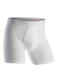 Hvide bomulds boxershorts med en tætsiddende design, der har en støttepouch foran og en elastisk talje, der viser mærkenavnet "DOVRE."