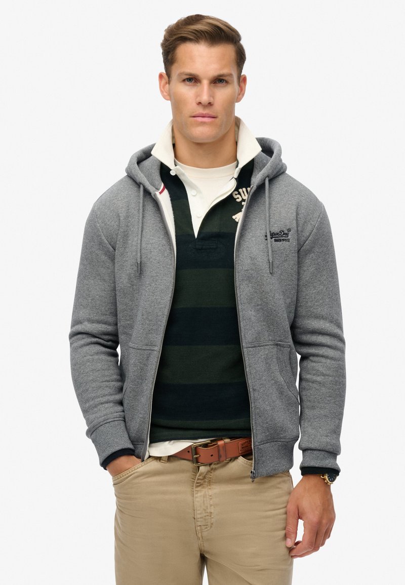 Superdry & Co ESSENTIAL LOGO HOOD TRACK  - Sudadera con cremallera - volcanic black grit