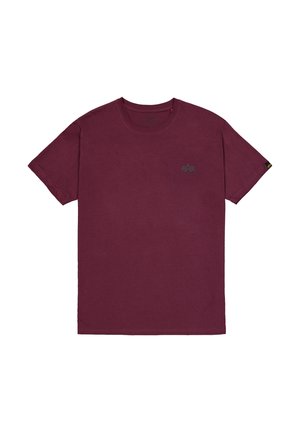 Tricou din bumbac burgund cu mâneci scurte, guler rotund și un mic logo închis la culoare pe zona stânga a pieptului. Textură moale și croială dreaptă.