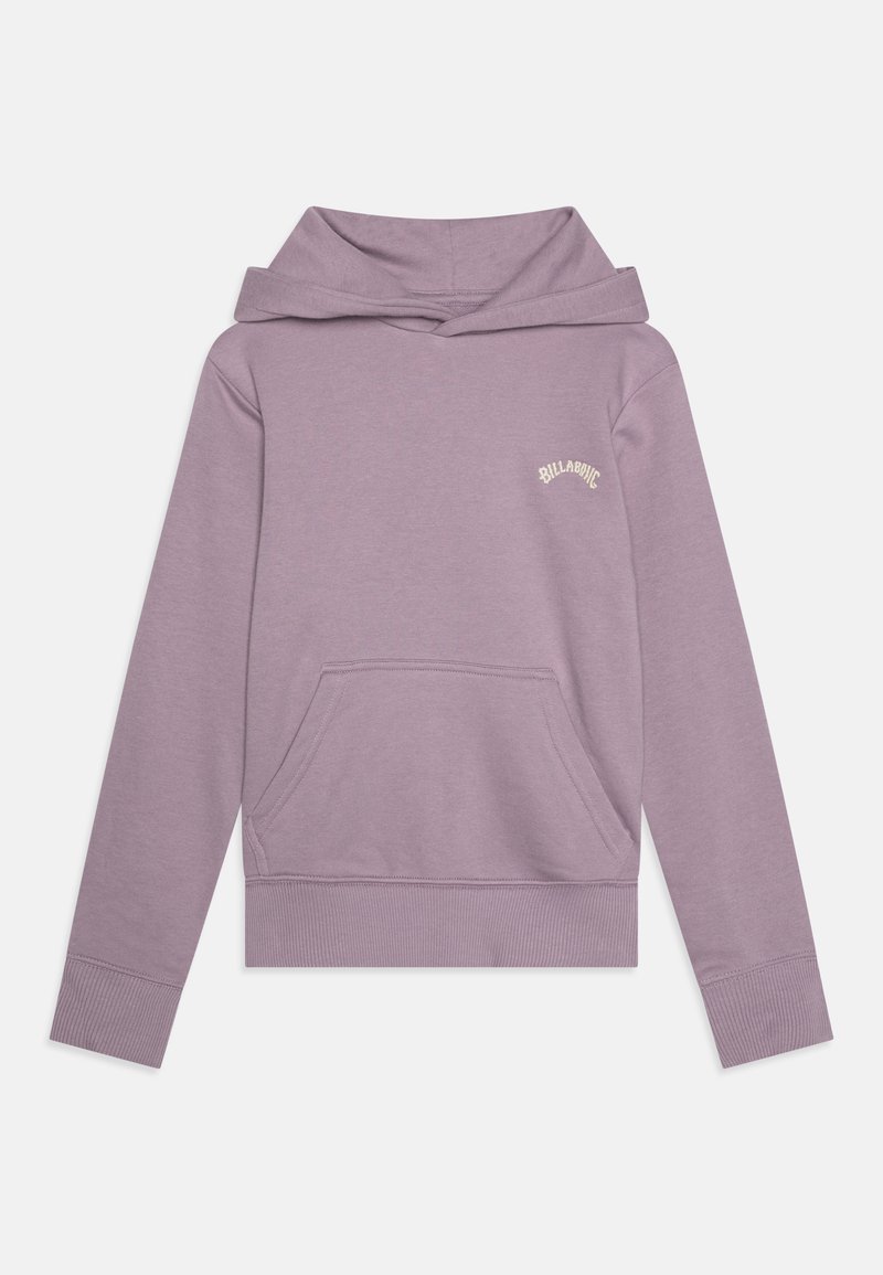 Felpa con cappuccio lavanda realizzata in morbido misto cotone, presenta una tasca frontale, polsini a coste e un piccolo logo sul petto.