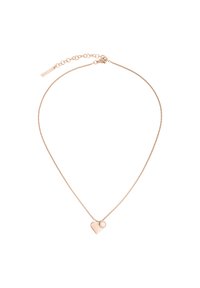 Roze gouden ketting met een glad hartbedel en een kleine cirkelvormige hanger, bevestigd met een delicaat kettinkje. Verstelbare lengte met een haakslot.