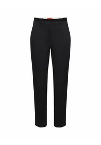 Pantalon de costume noir à jambes droites avec passants de ceinture, poches avant et taille mi-haute, présenté sur fond blanc.