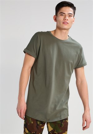 LONG SHAPED TURNUP TEE - Jednoduché triko - olive