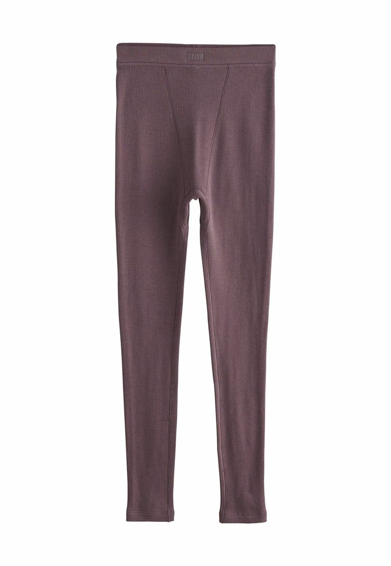 Ribbed, mauve leggings med en tætsiddende design, der har en elastisk talje. Ingen synlige sømme på siderne, hvilket giver en glat silhuet.
