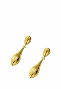 Pendientes de oro en forma de gota, con superficies suaves y pulidas y un diseño colgante.