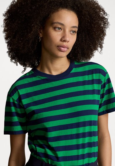 Polo Ralph Lauren STRIPED COTTON JERSEY CREWNECK TEE - Camiseta estampada - scarab green/refined navy