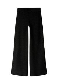 Mustad laia säärega püksid soonikust kangast, millel on peen läige. Omavad elastset vööd ja lõdvestunud istuvust.