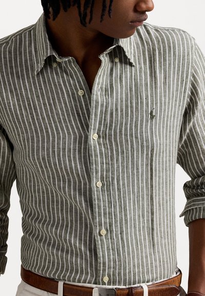 Polo Ralph Lauren CUSTOM FIT STRIPED LINEN SHIRT - Majica - new olive/white