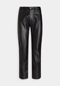 LAMBSKIN RELAXED STRAIGHT PANT - Odinės kelnės - black