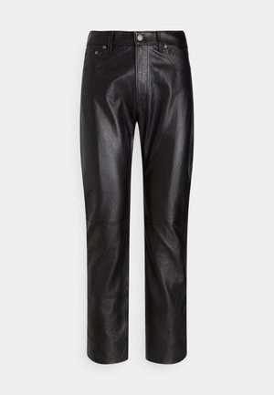 LAMBSKIN RELAXED STRAIGHT PANT - Calças de couro - black