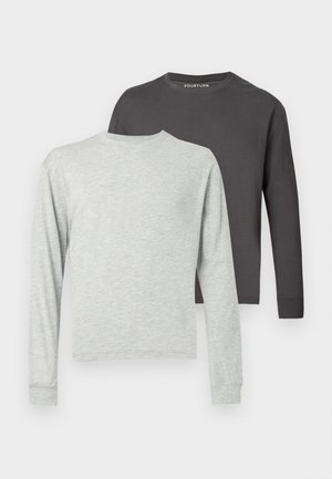 Two long-sleeve t-shirts: one light grey and one dark grey, made from soft fabric with round necklines and standard cuffs.