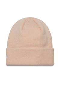Gorro de punto suave en color rosa con puño doblado, que presenta un patrón texturizado. Hecho de material ligero y elástico para mayor comodidad.