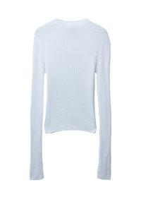 Maglione a maniche lunghe a coste di colore azzurro chiaro, con scollatura rotonda e design cropped, caratterizzato da una finitura testurizzata.