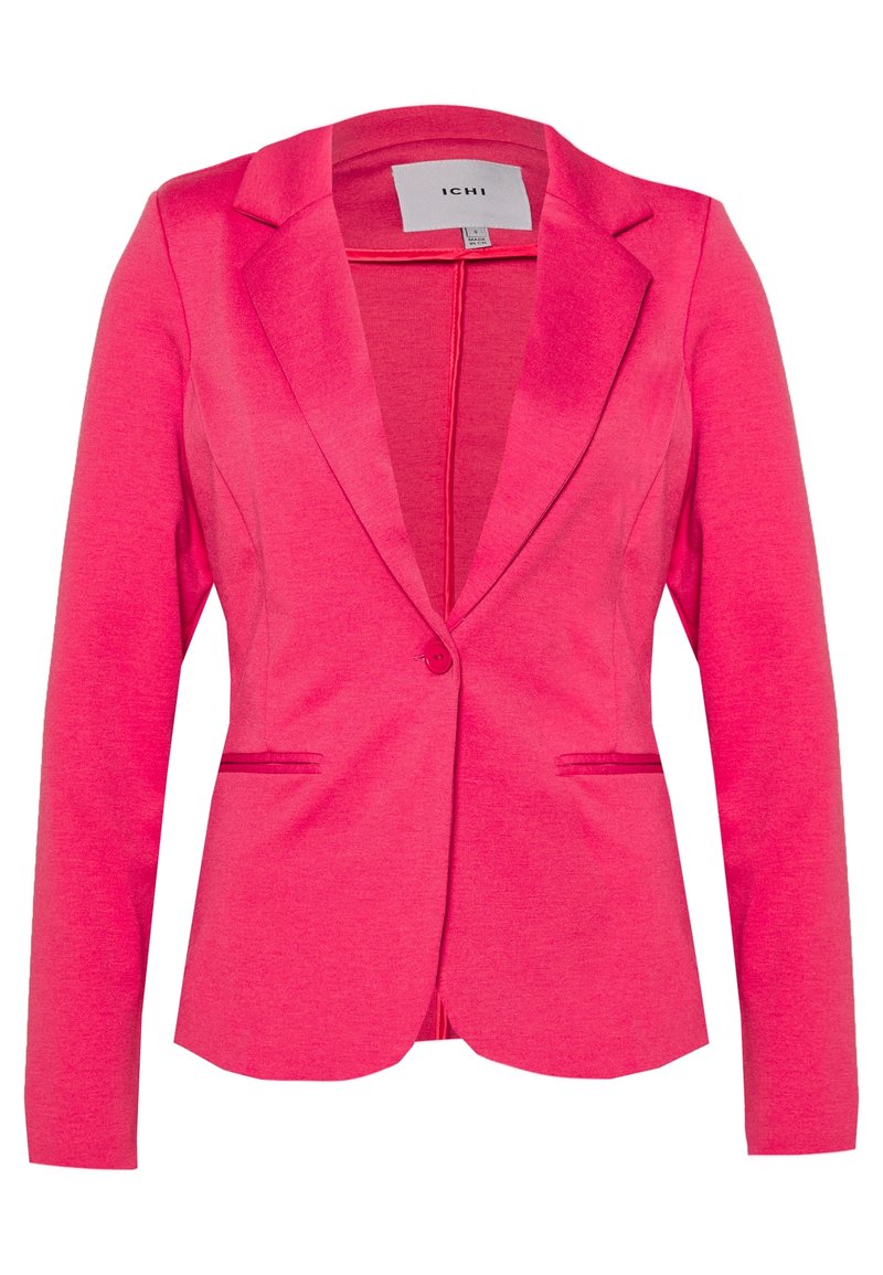 Růžový blazer s vypasovaným střihem, zapínání na jeden knoflík, klopové límce a dvě přední kapsy. Měkká, texturovaná tkanina. Ideální pro vrstvení.
