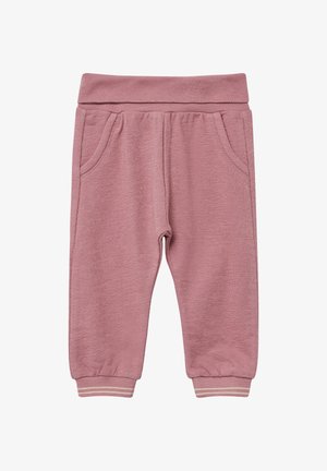 Roze sweatpants van textuurstof, met een elastische tailleband, twee zijzakken en ribboorden met een gestreept accent.