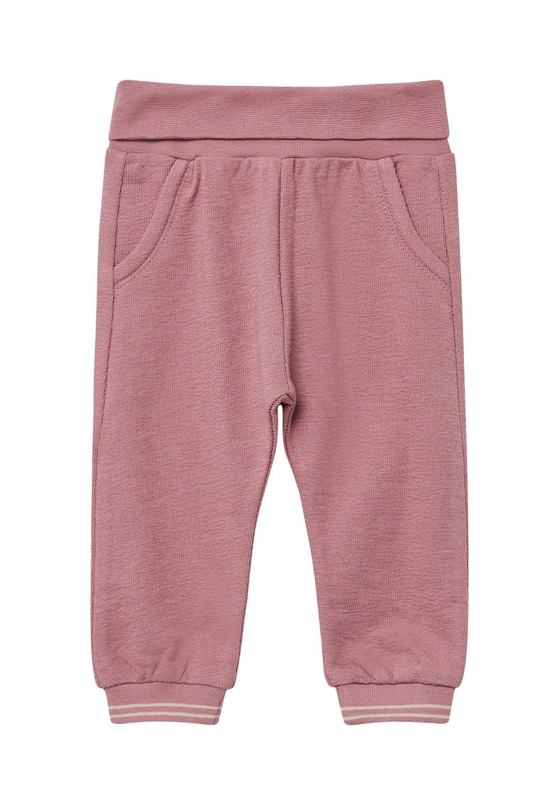 Roze sweatpants van textuurstof, met een elastische tailleband, twee zijzakken en ribboorden met een gestreept accent.