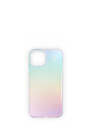 Transparente Handyhülle mit irisierendem pastellfarbenem Farbverlauf und großem Kameraausschnitt, entworfen für ein modernes Smartphone.