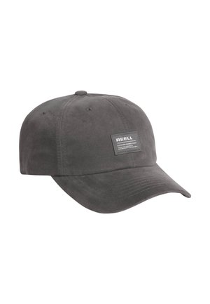 Dark gray cotton baseball cap with curved brim and rectangular label reading "REELL Established 1997" on front panel.