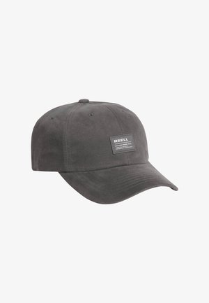 Dark gray cotton baseball cap with curved brim and rectangular label reading "REELL Established 1997" on front panel.