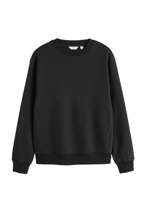 Sort bomulds sweatshirt med rund hals, lange ærmer og ribbede manchetter. Glat tekstur, afslappet pasform, ingen synlige mønstre eller hardware.