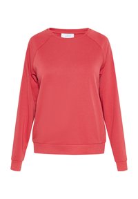 Koraalkleurige sweatshirt van zachte stof, met een ronde hals, lange raglanmouwen en een relaxte pasvorm met ribgebreide manchetten en zoom.
