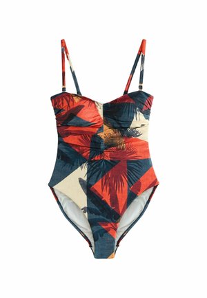 TUMMY CONTROL RUCHED BANDEAU STANDARD - Maillot de bain - navy orange palm