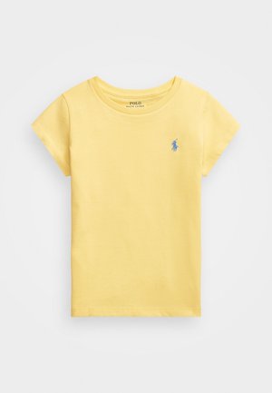Gul kortærmet t-shirt med rund halsudskæring og en lille blå broderet Polo Ralph Lauren-logo på venstre bryst.