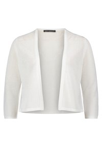 Dámský cardigan s otevřeným předním dílem vyrobený z bílé síťoviny, s dlouhými rukávy a volným střihem. Na výstřihu je štítek s nápisem "BETTY BARCLAY."