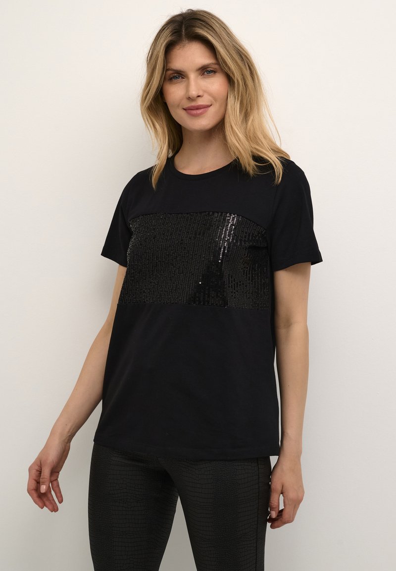 Black Sequin Shell Cotton T-Shirt