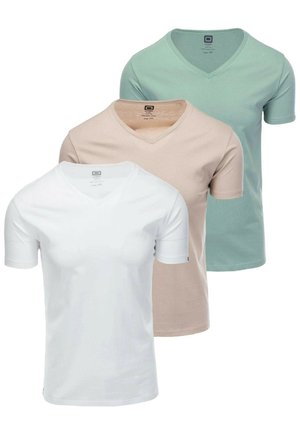 SET OF 3 V-NECK - Camiseta básica - green - beige - white