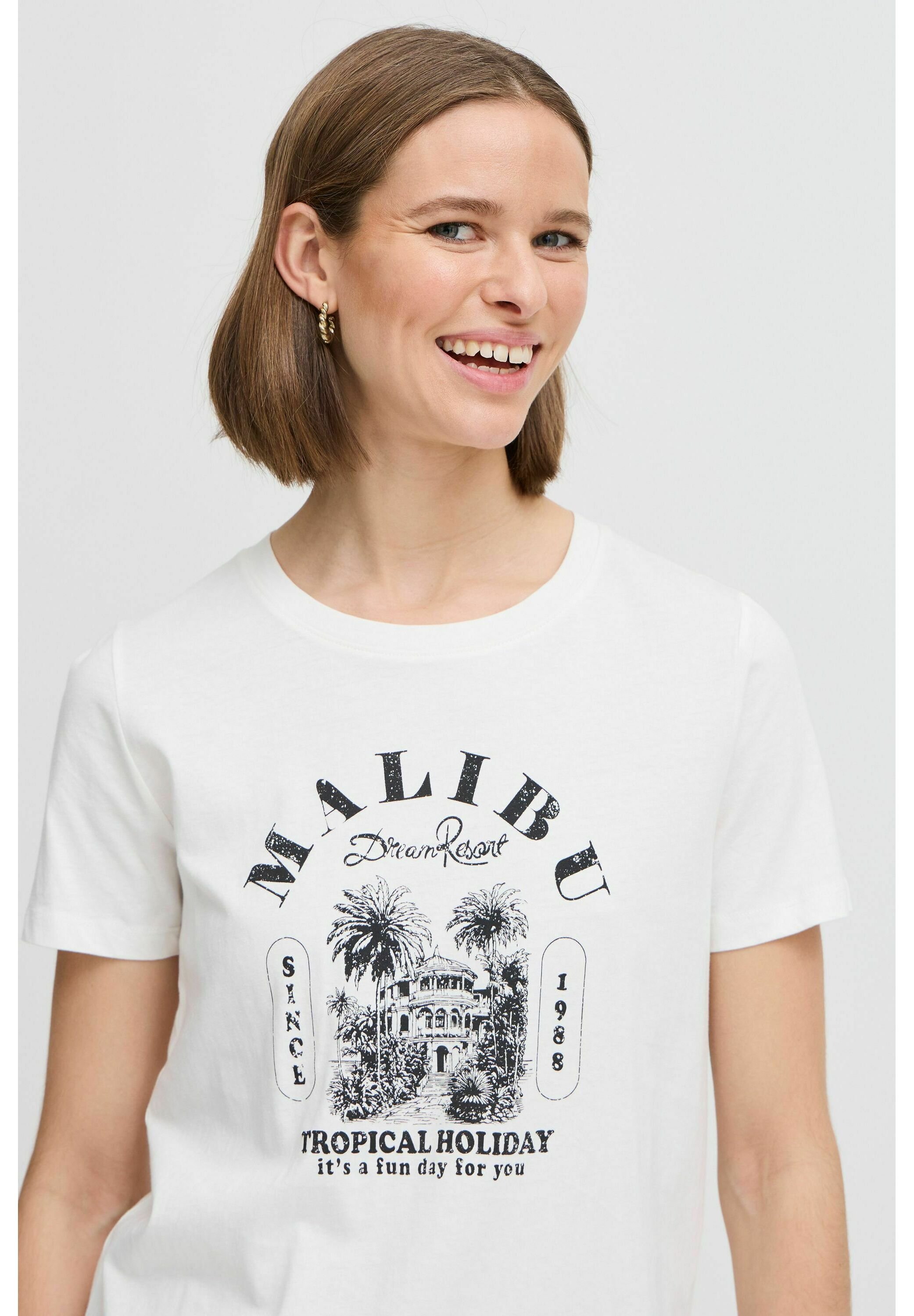 売れ筋商品|||ビーヤング Tシャツ レディース トップス BYSOBBE - Print T-shirt - marshmallow SFDXCT Buju Musics Banton Women's Short Sleeve T-Shirt Fresh