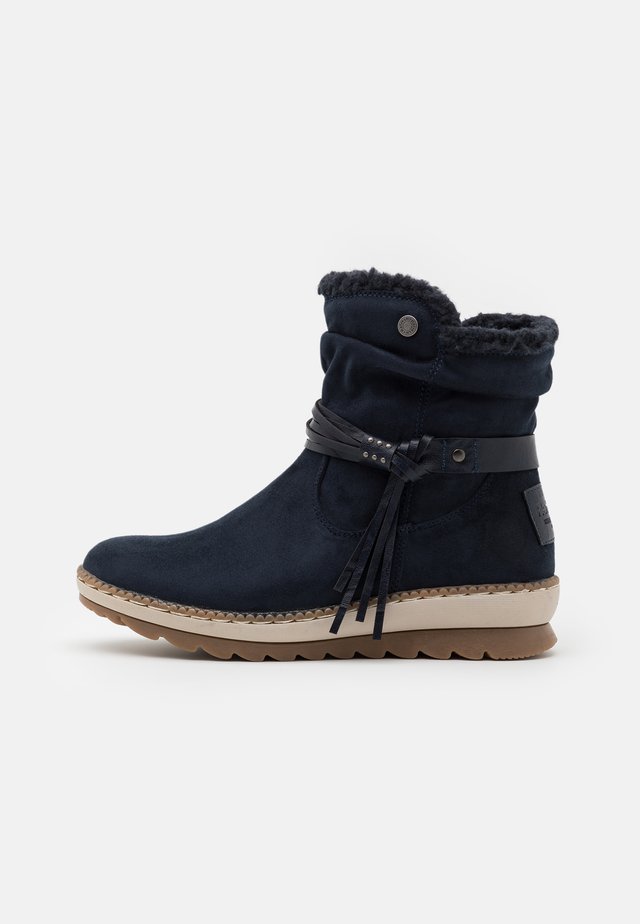 navy wedge ankle boots