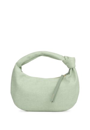 Borsa a tracolla in morbido tessuto verde con manico annodato e cerniera con etichetta "MARIADE".