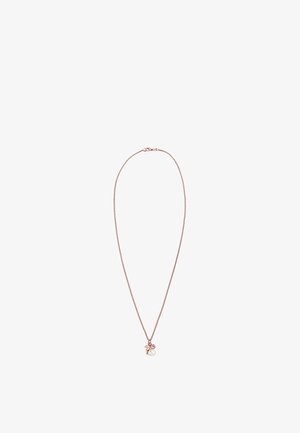 Halskette aus roségold mit einem glatten Perlenanhänger, ausgestattet mit einem zarten Verschluss und schlankem Design. Schlicht und elegant.